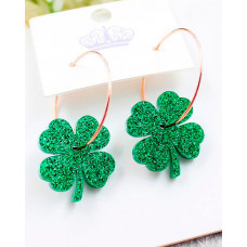 1Pair St. Patrick's Day Glitter Clover Hoop Earrings - green