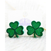 1Pair St. Patrick's Day Glitter Clover-shaped Earrings - green