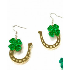 1Pair St. Patrick's Day Glitter Lucky Four Leaf Clover Shaped Drop Earrings - style1