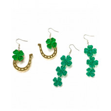 1Pair St. Patrick's Day Glitter Lucky Four Leaf Clover Shaped Drop Earrings - style2