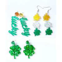 1Pair St. Patrick's Day Lucky Glitter Clover Drop Earrings - style1