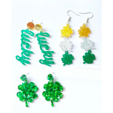 1Pair St. Patrick's Day Lucky Glitter Clover Drop Earrings - style1