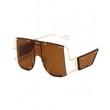 1Pair Studded Decor Flat Top Tinted Fashion Sunglasses - coffee