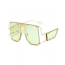 1Pair Studded Decor Flat Top Tinted Fashion Sunglasses - green