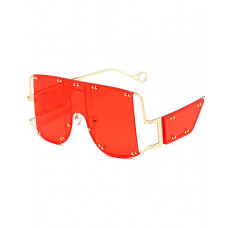 1Pair Studded Decor Flat Top Tinted Fashion Sunglasses - red