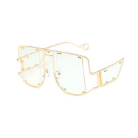 1Pair Studded Decor Flat Top Tinted Fashion Sunglasses - white