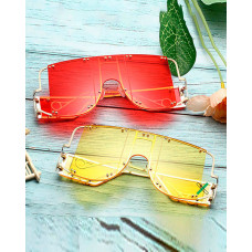 1Pair Studded Decor Flat Top Tinted Fashion Sunglasses - yellow