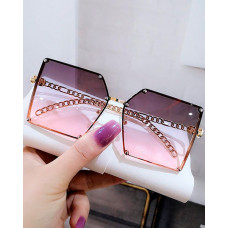 1Pair Studded Irregular Metal Frame Tinted Lens Sunglasses - purple