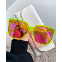 1Pair Studded Square Frame Sunglasses - yellow