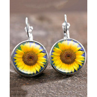 1Pair Sunflower Gem Stone Earrings - yellow