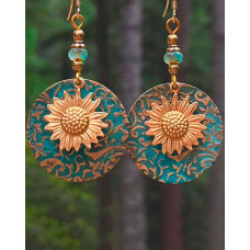 1Pair Sunflower Pattern Bohemian Clan Hoop Earrings - blue