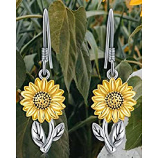 1Pair Sunflower Shaped Hook Drop Earrings - silver