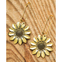 1Pair Sunflower Wooden Drop Earrings - gold