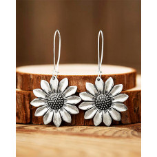 1Pair Sunflower Wooden Drop Earrings - silver