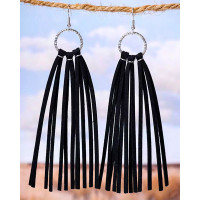 1Pair Tassel Design Hollow Out Hook Earrings - black