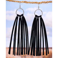 1Pair Tassel Design Hollow Out Hook Earrings - black