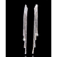 1Pair Tassel Design Rhinestone Earrings - silver