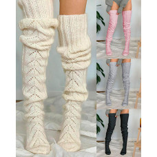 1Pair Thigh High Knit Leg Warmers Winter Warm Long Boot Socks - beige