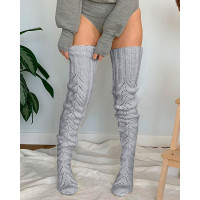 1Pair Thigh High Knit Leg Warmers Winter Warm Long Boot Socks - gray