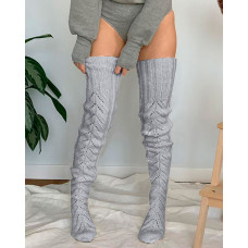 1Pair Thigh High Knit Leg Warmers Winter Warm Long Boot Socks - gray