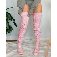 1Pair Thigh High Knit Leg Warmers Winter Warm Long Boot Socks - pink