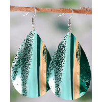 1Pair Tie Dye Print Waterdrop Dangle Hook Earrings - green