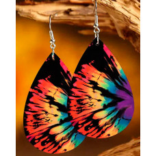 1Pair Tie Dye Water Drop Earrings - Multicolor