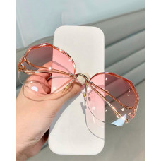 1Pair Tinted Lens Cut Trimmed Curved Temples Gradient Sunglasses - pink