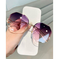 1Pair Tinted Lens Cut Trimmed Curved Temples Gradient Sunglasses - purple