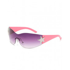 1Pair Trendy Shield Wrap Around Sunglasses Fashion Rimless Eyewear - pink