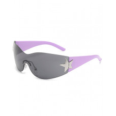 1Pair Trendy Shield Wrap Around Sunglasses Fashion Rimless Eyewear - purple