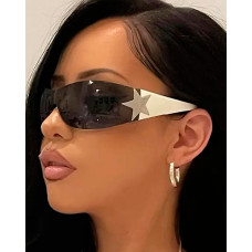 1Pair Trendy Shield Wrap Around Sunglasses Fashion Rimless Eyewear - white