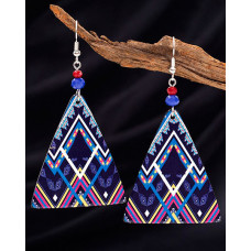 1Pair Triangle Shaped Chevron Print Hoop Earrings - blue