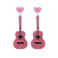 1Pair Valentine's Day Heart Guitar Shaped Drop Earrings - pink