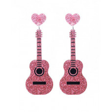 1Pair Valentine's Day Heart Guitar Shaped Drop Earrings - pink