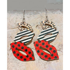 1Pair Valentine's Day Leopard Lip Shaped Drop Earrings - black