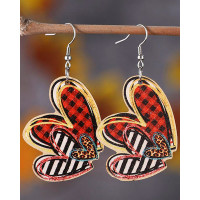 1Pair Valentine's Day Plaid Striped Heart Shaped Drop Earrings - orange