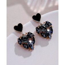 1Pair Valentine's Day Rhinestone Heart Shaped Drop Earrings - black