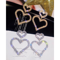 1Pair Valentine's Day Rhinestone Heart Shaped Drop Earrings - gold