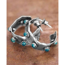 1Pair Vintage Bohemian Faux Turquoise Hoop Earrings - silver