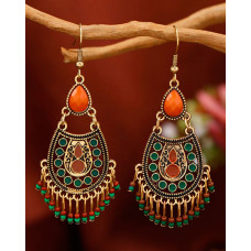 1Pair Vintage Bohemian Tassel Drop Earrings - gold