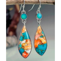 1Pair Vintage Colorful Glass Teardrop Earrings Jewelry Gift - Multicolor