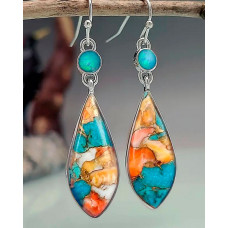 1Pair Vintage Colorful Glass Teardrop Earrings Jewelry Gift - Multicolor