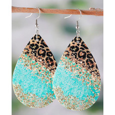 1Pair Vintage Contrast Leopard Print Waterdrop Earrings - green