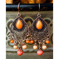 1Pair Vintage Hollow Out Tassel Bohemian Drop Earrings - orange