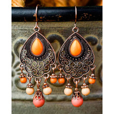 1Pair Vintage Hollow Out Tassel Bohemian Drop Earrings - orange