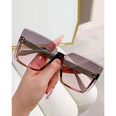 1Pair Vintage Large Trendy Rimless Shades Square Sunglasses - pink