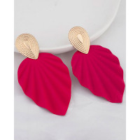 1Pair Vintage Leaf Shape Geometric Earrings - hot pink