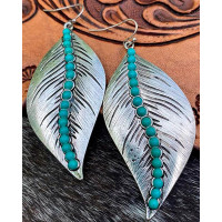 1Pair Vintage Leaf Shaped Turquoise Decor Hook Earrings - silver 1Pair Vintage Leaf Shaped Turquoise Decor Hook Earrings - silver