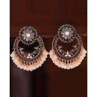 1Pair Vintage Nationality Floral Beaded Tassel Earrings - black